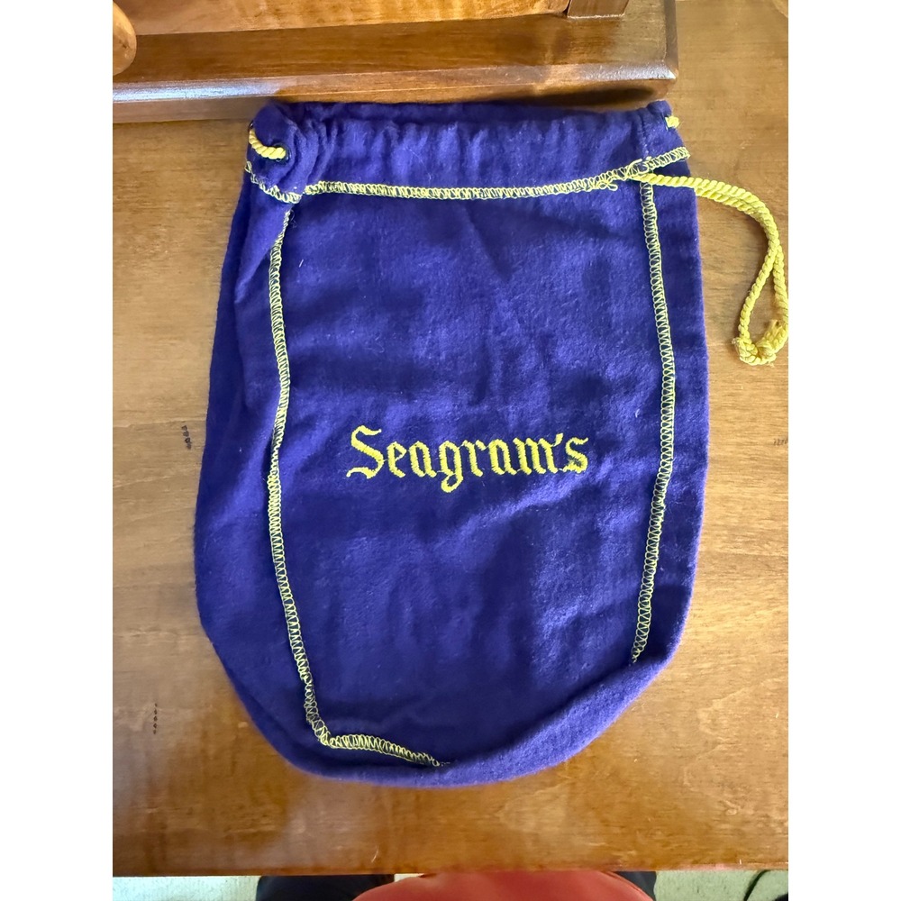 Vintage Seagram VO Canadian Whisky Purple Felt Drawstring Bag Embroidery retro